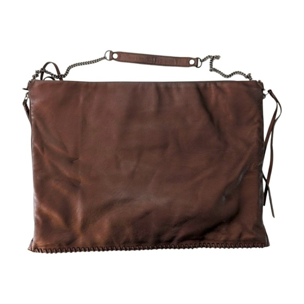 AllSaints Fleur de Lis Large Hobo Shoulder Bag Bronze Lamb Leather Chain Strap‎